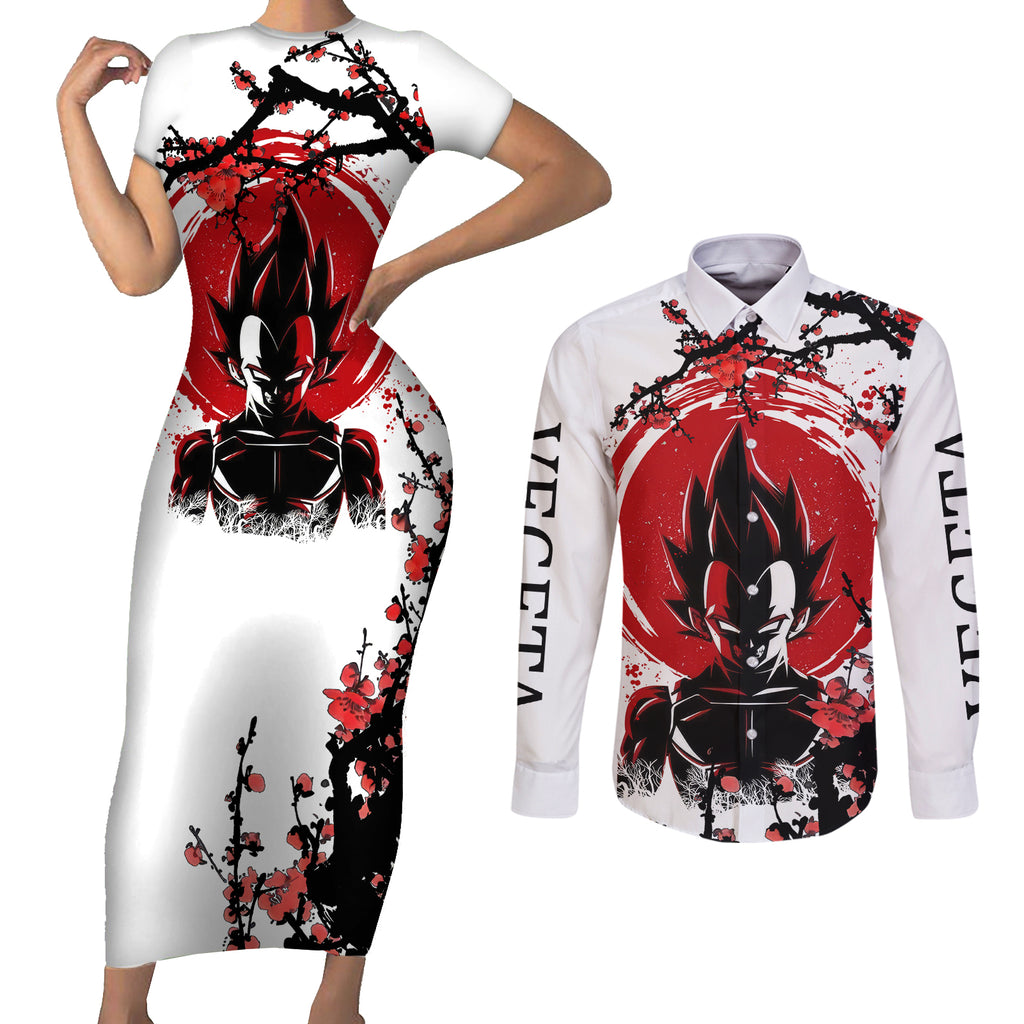 Vegeta Anime Japan Style Couples Matching Short Sleeve Bodycon Dress and Long Sleeve Button Shirt