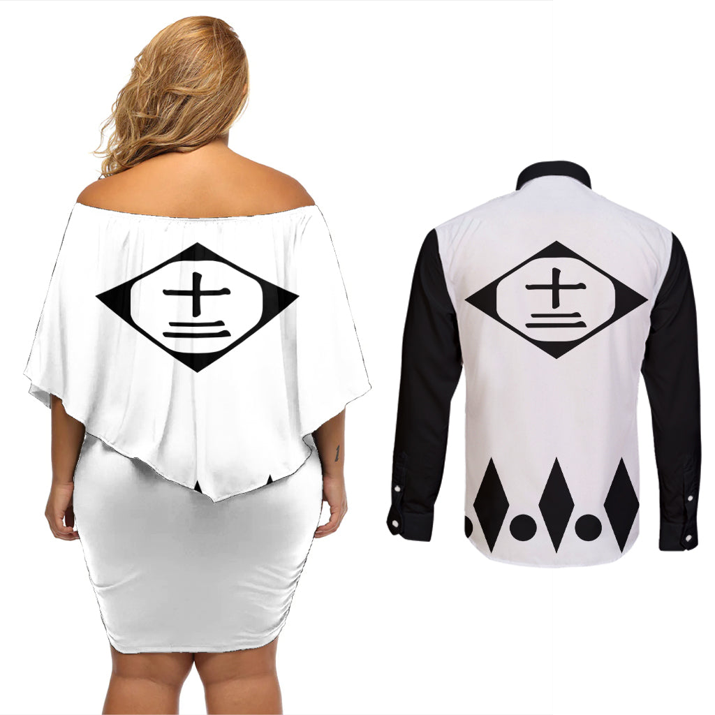 Twelfth Division Gotei 13 Couples Matching Off Shoulder Short Dress and Long Sleeve Button Shirt