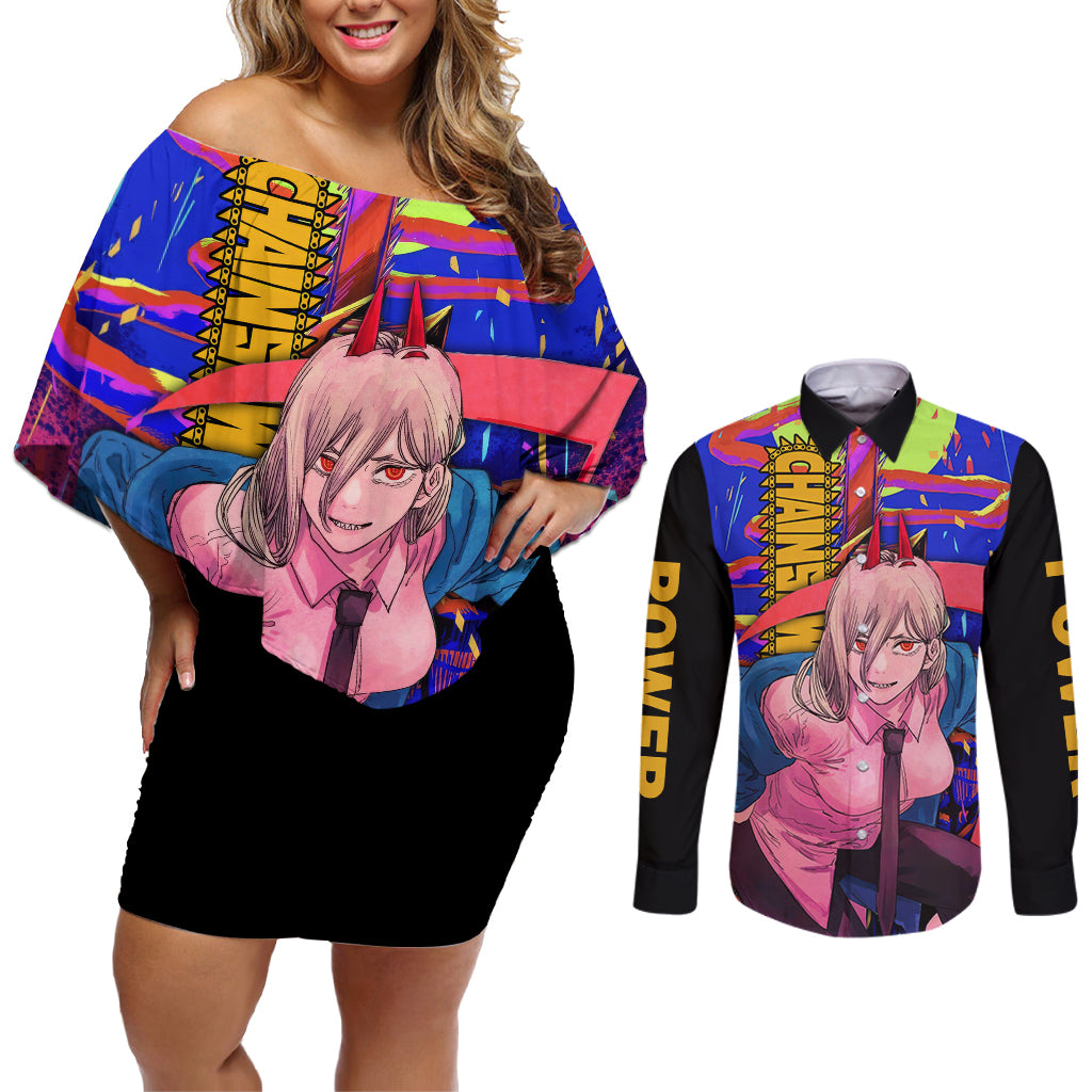 Power Chansaw Man Couples Matching Off Shoulder Short Dress and Long Sleeve Button Shirt