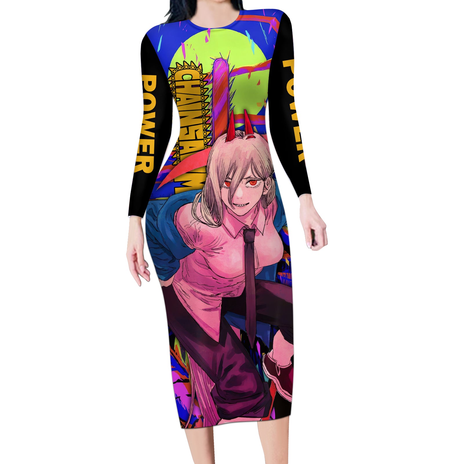 Power Chansaw Man Long Sleeve Bodycon Dress