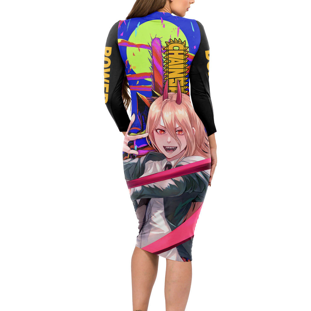 Power Chansaw Man Long Sleeve Bodycon Dress