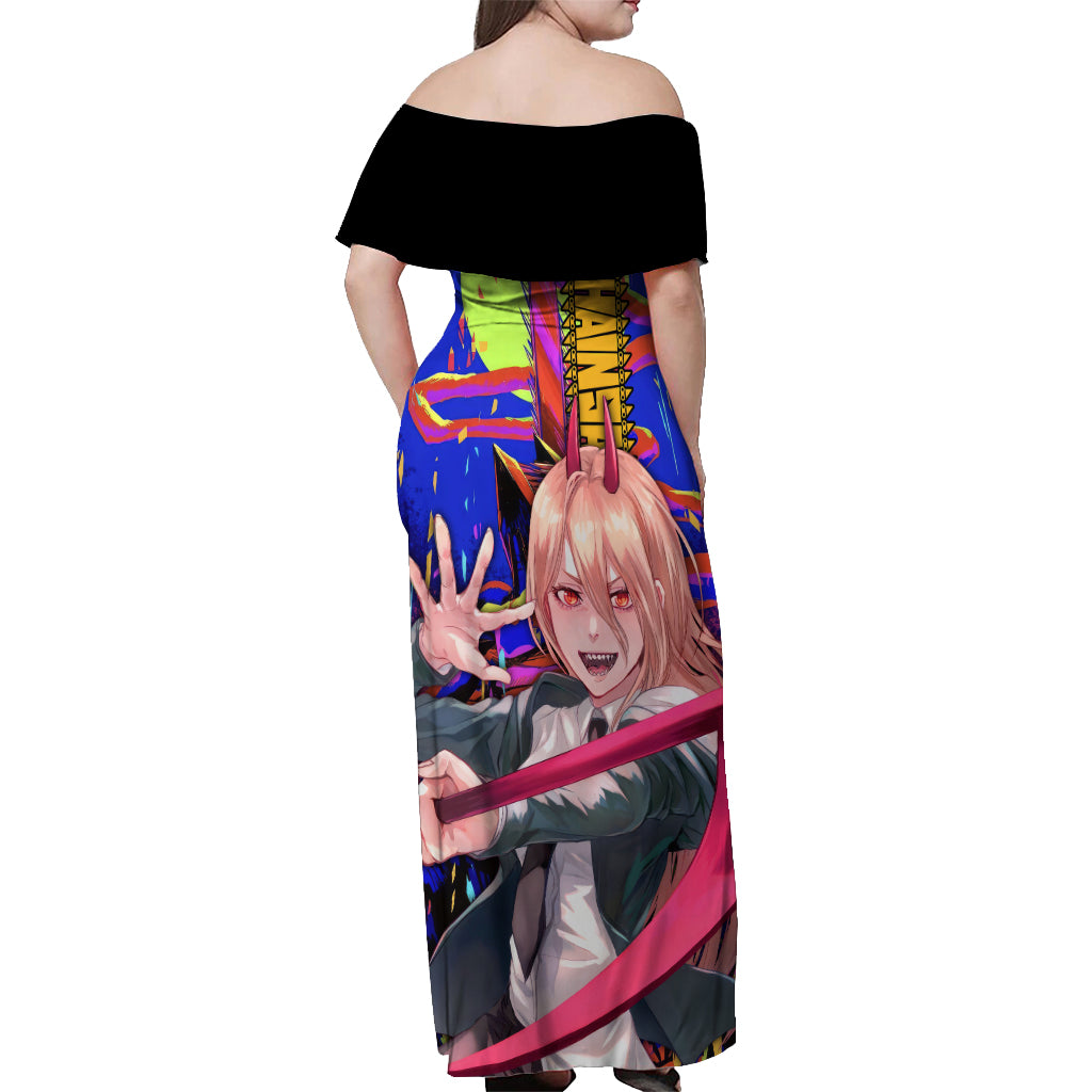 Power Chansaw Man Off Shoulder Maxi Dress