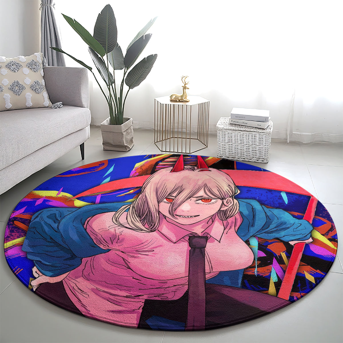 Power Chansaw Man Round Carpet