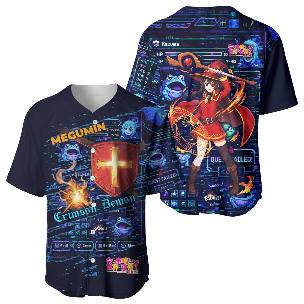 Megumin Crimson Demon Baseball Jersey Retro Anime RPG Interface Style