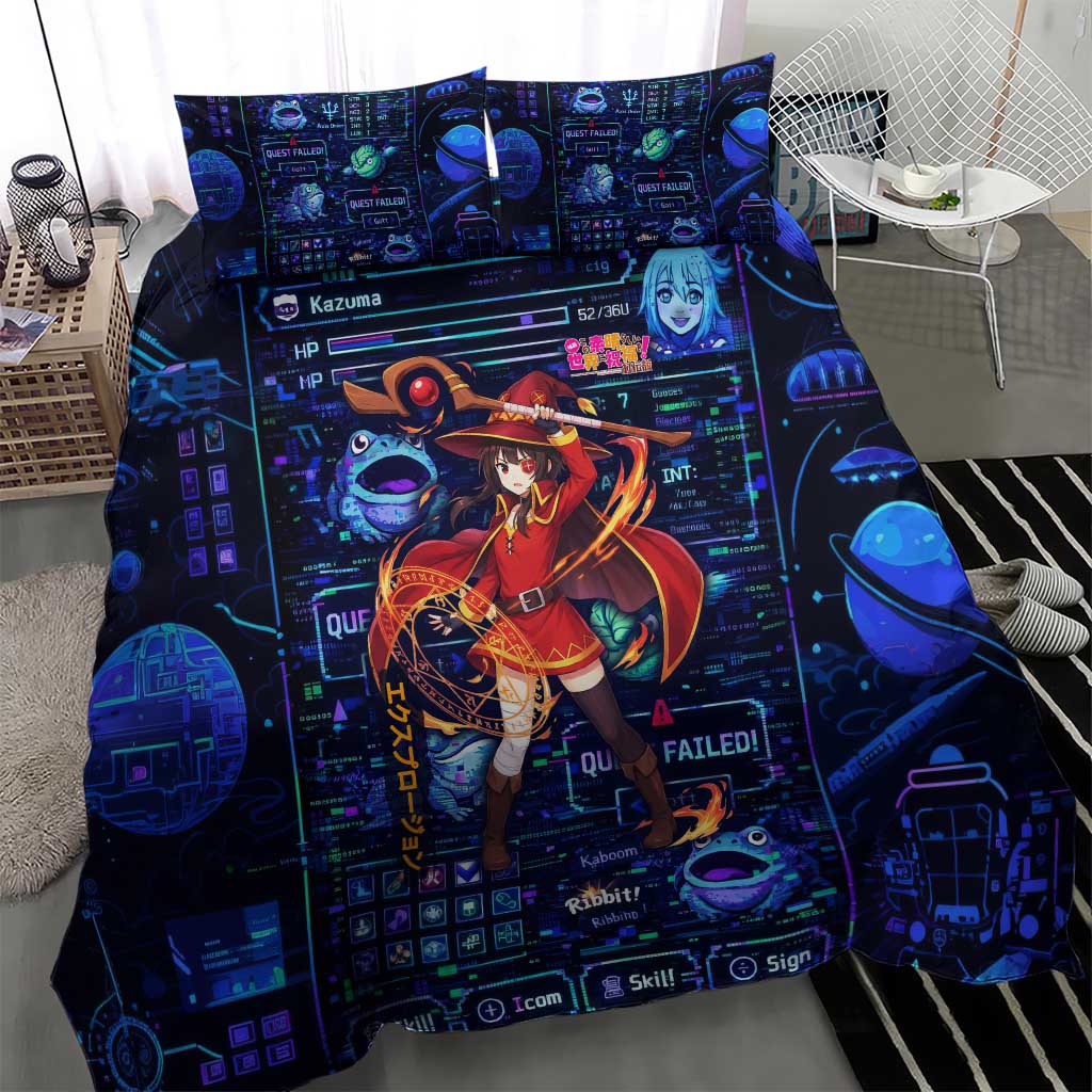 Megumin Crimson Demon Bedding Set Retro Anime RPG Interface Style