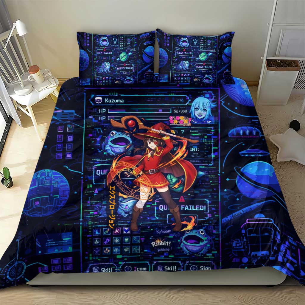 Megumin Crimson Demon Bedding Set Retro Anime RPG Interface Style
