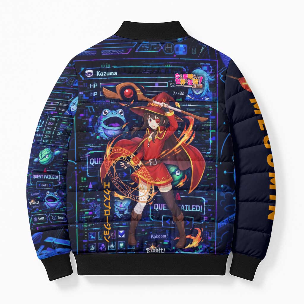 Megumin Crimson Demon Bomber Puffer Jacket Retro Anime RPG Interface Style