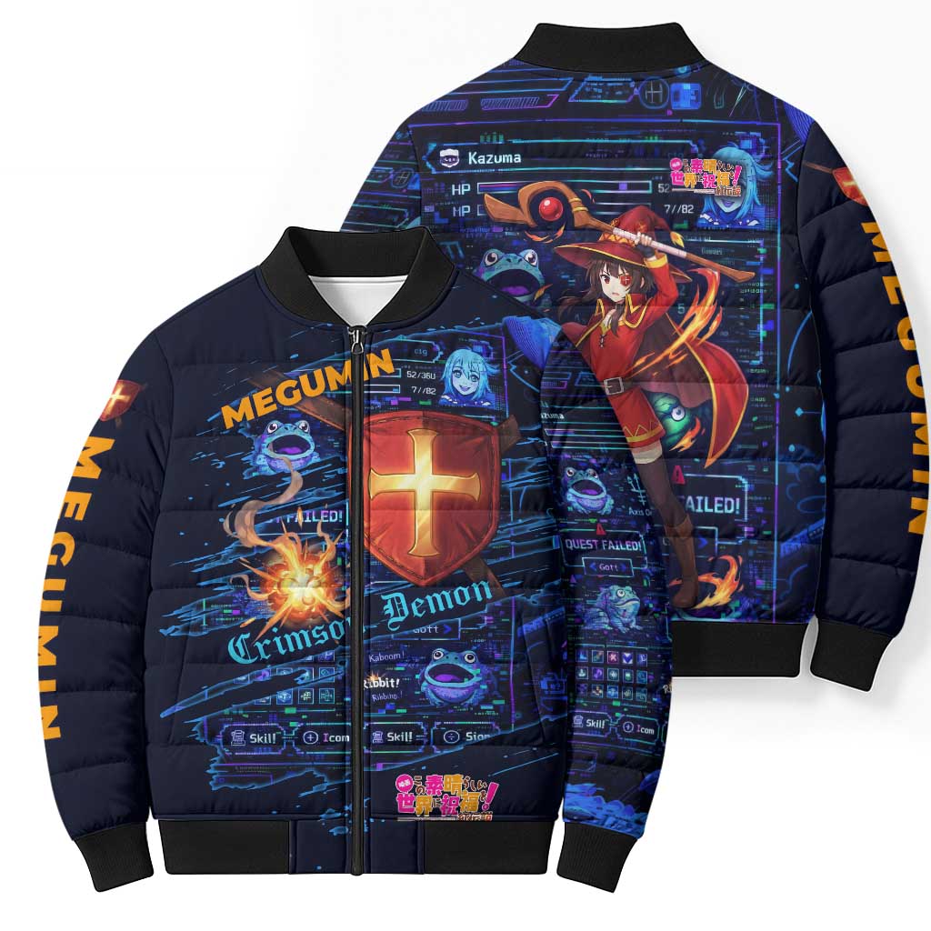 Megumin Crimson Demon Bomber Puffer Jacket Retro Anime RPG Interface Style