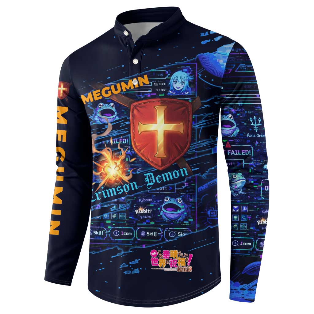 Megumin Crimson Demon Button Sweatshirt Retro Anime RPG Interface Style