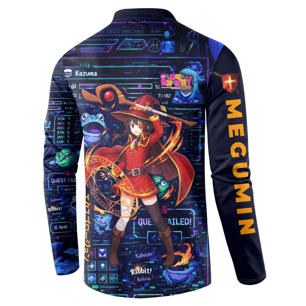 Megumin Crimson Demon Button Sweatshirt Retro Anime RPG Interface Style