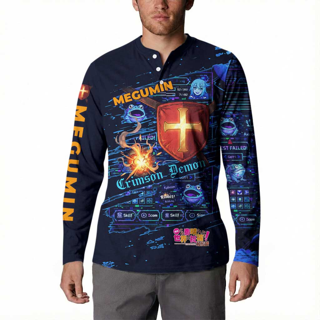 Megumin Crimson Demon Button Sweatshirt Retro Anime RPG Interface Style