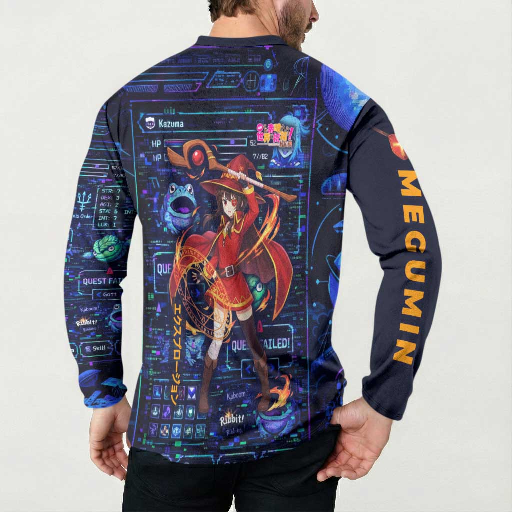 Megumin Crimson Demon Button Sweatshirt Retro Anime RPG Interface Style