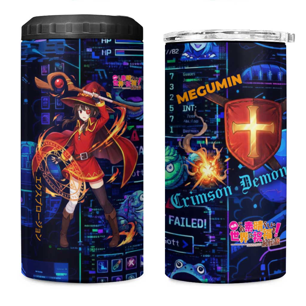 Megumin Crimson Demon 4 in 1 Can Cooler Tumbler Retro Anime RPG Interface Style