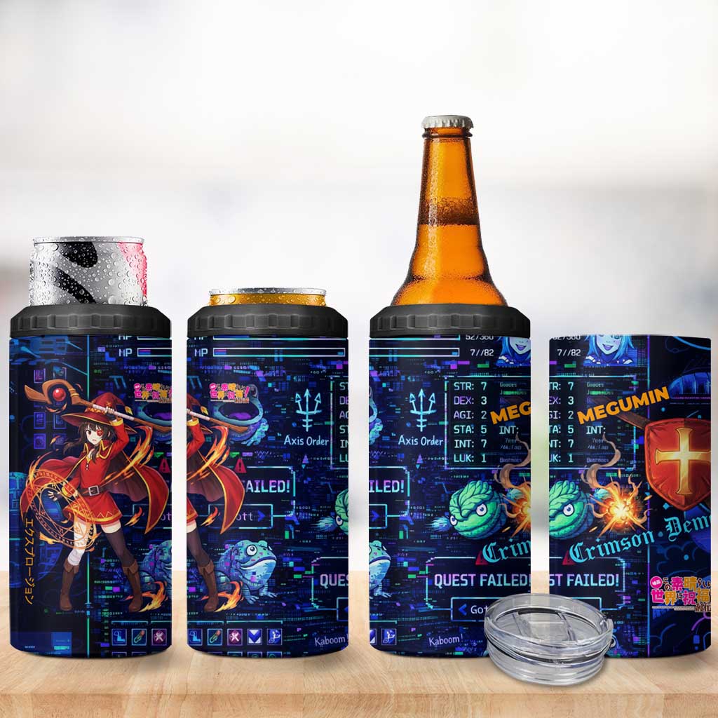 Megumin Crimson Demon 4 in 1 Can Cooler Tumbler Retro Anime RPG Interface Style