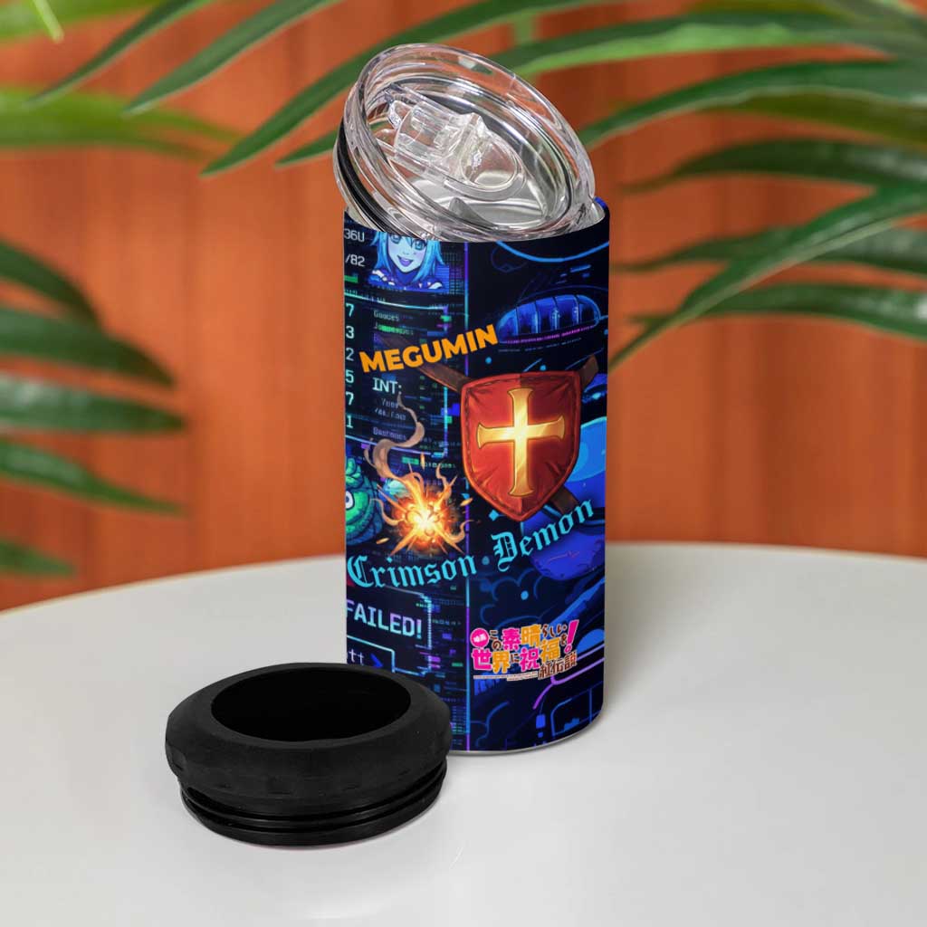 Megumin Crimson Demon 4 in 1 Can Cooler Tumbler Retro Anime RPG Interface Style