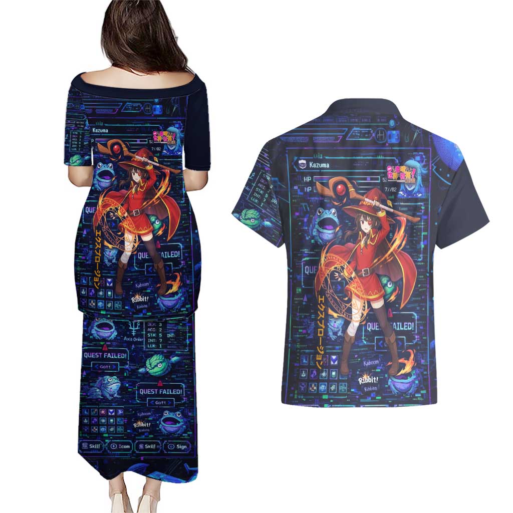 Megumin Crimson Demon Couples Matching Puletasi and Hawaiian Shirt Retro Anime RPG Interface Style