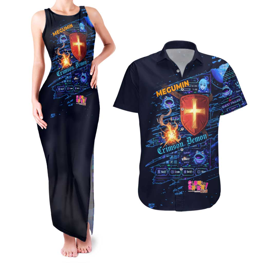 Megumin Crimson Demon Couples Matching Tank Maxi Dress and Hawaiian Shirt Retro Anime RPG Interface Style