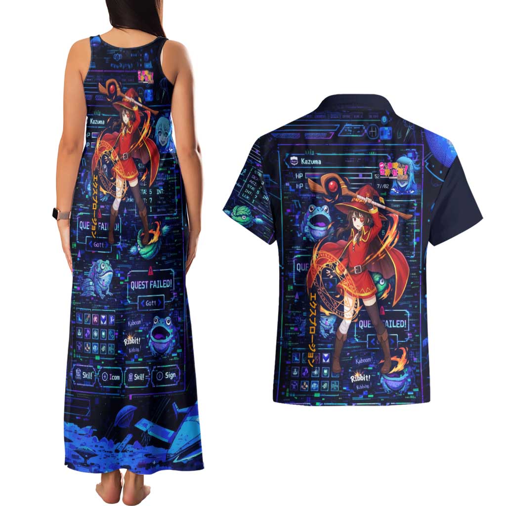 Megumin Crimson Demon Couples Matching Tank Maxi Dress and Hawaiian Shirt Retro Anime RPG Interface Style