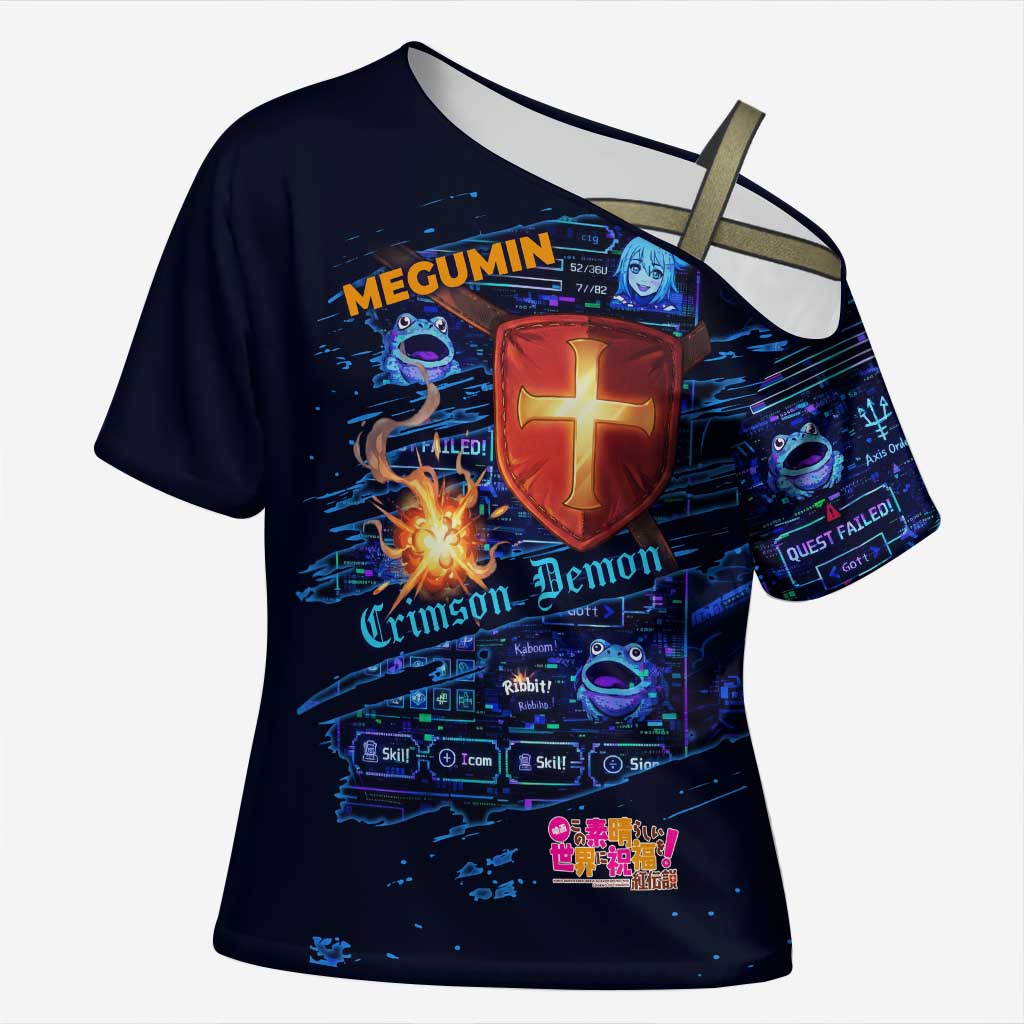 Megumin Crimson Demon Cross Shoulder Shirt Retro Anime RPG Interface Style