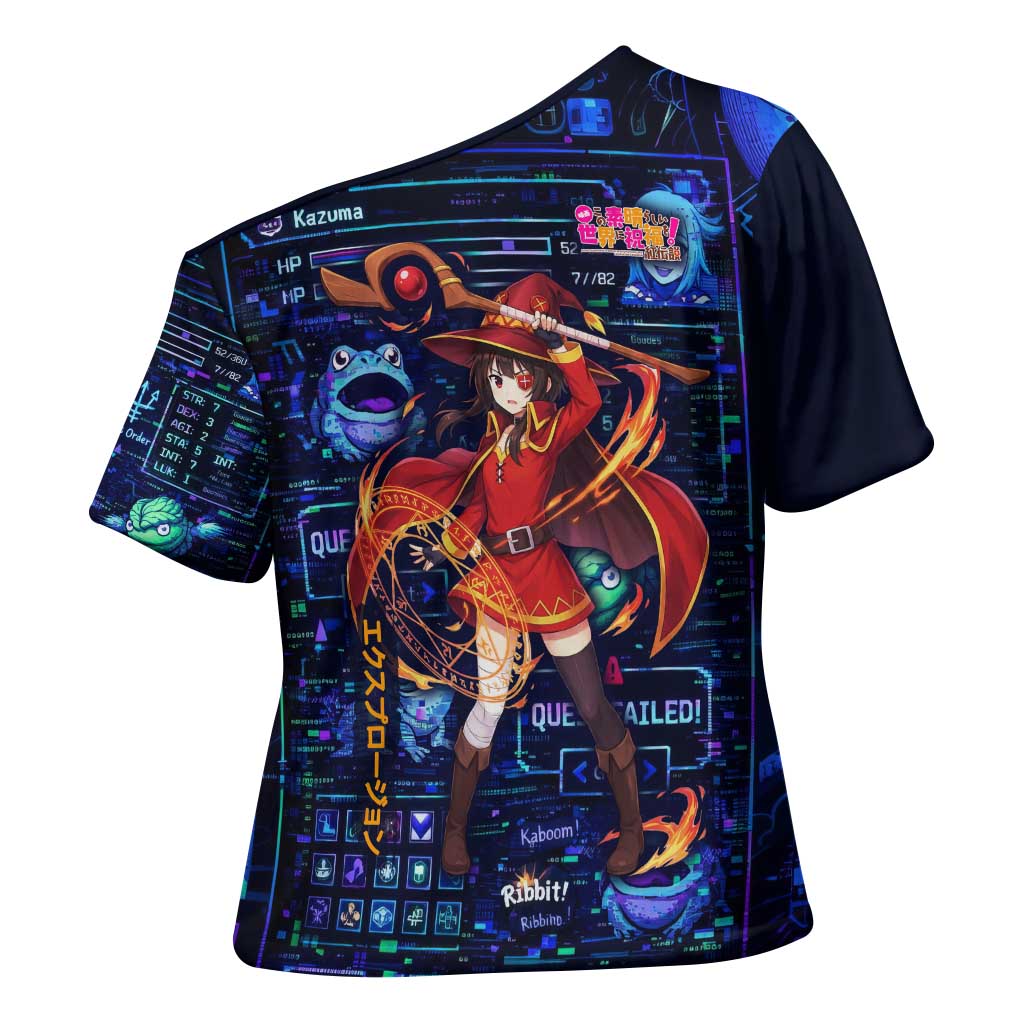 Megumin Crimson Demon Cross Shoulder Shirt Retro Anime RPG Interface Style