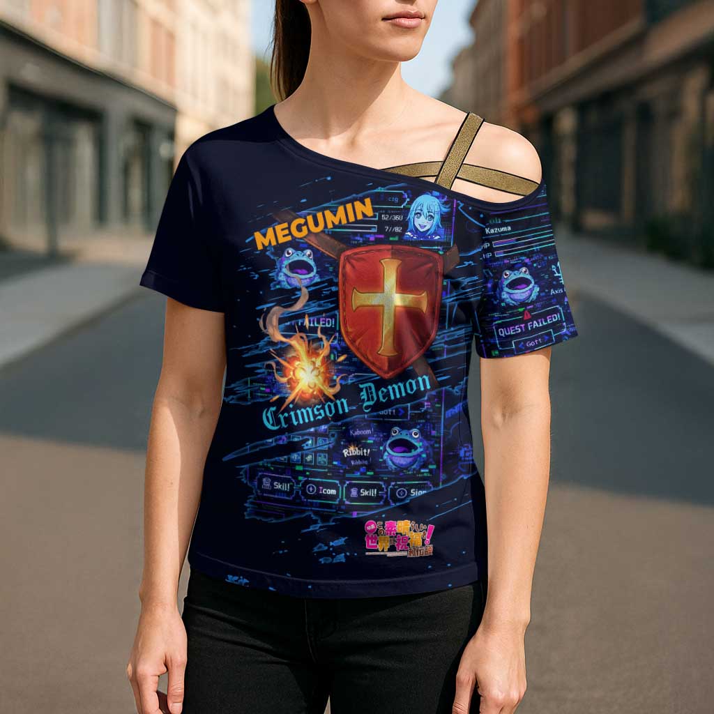 Megumin Crimson Demon Cross Shoulder Shirt Retro Anime RPG Interface Style