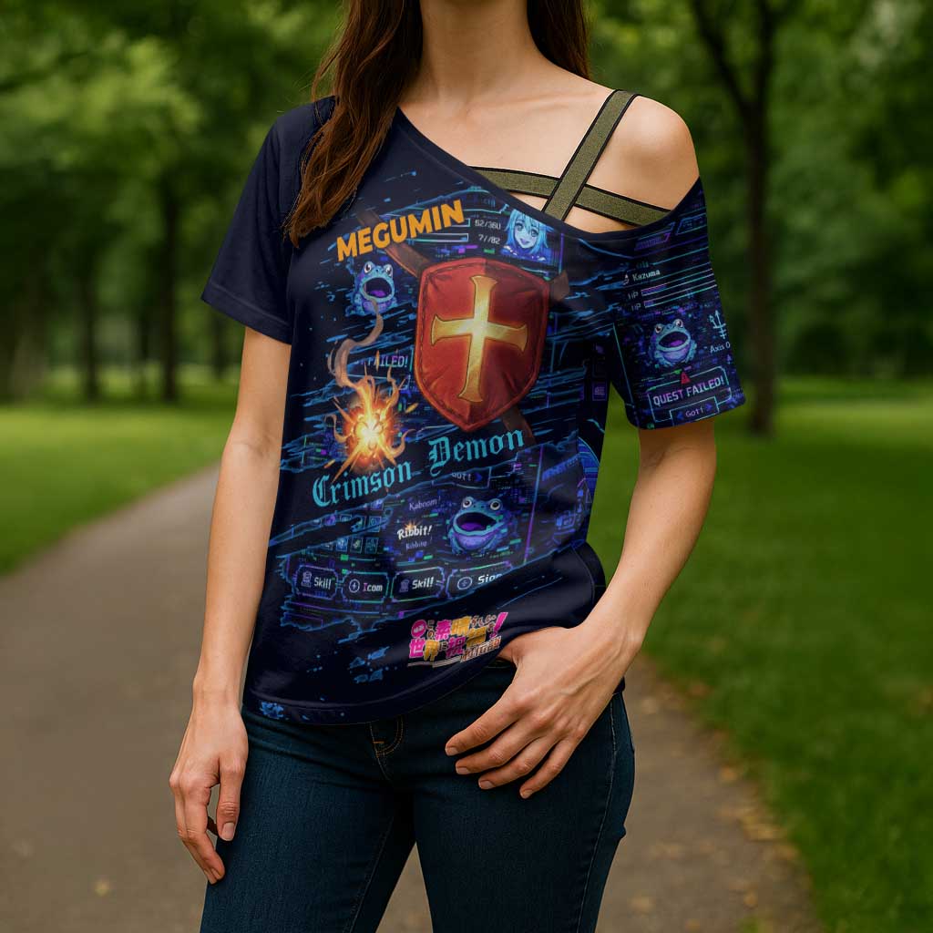 Megumin Crimson Demon Cross Shoulder Shirt Retro Anime RPG Interface Style