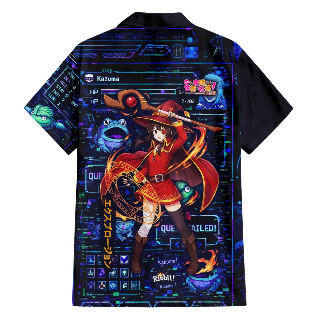Megumin Crimson Demon Family Matching Off Shoulder Maxi Dress and Hawaiian Shirt Retro Anime RPG Interface Style