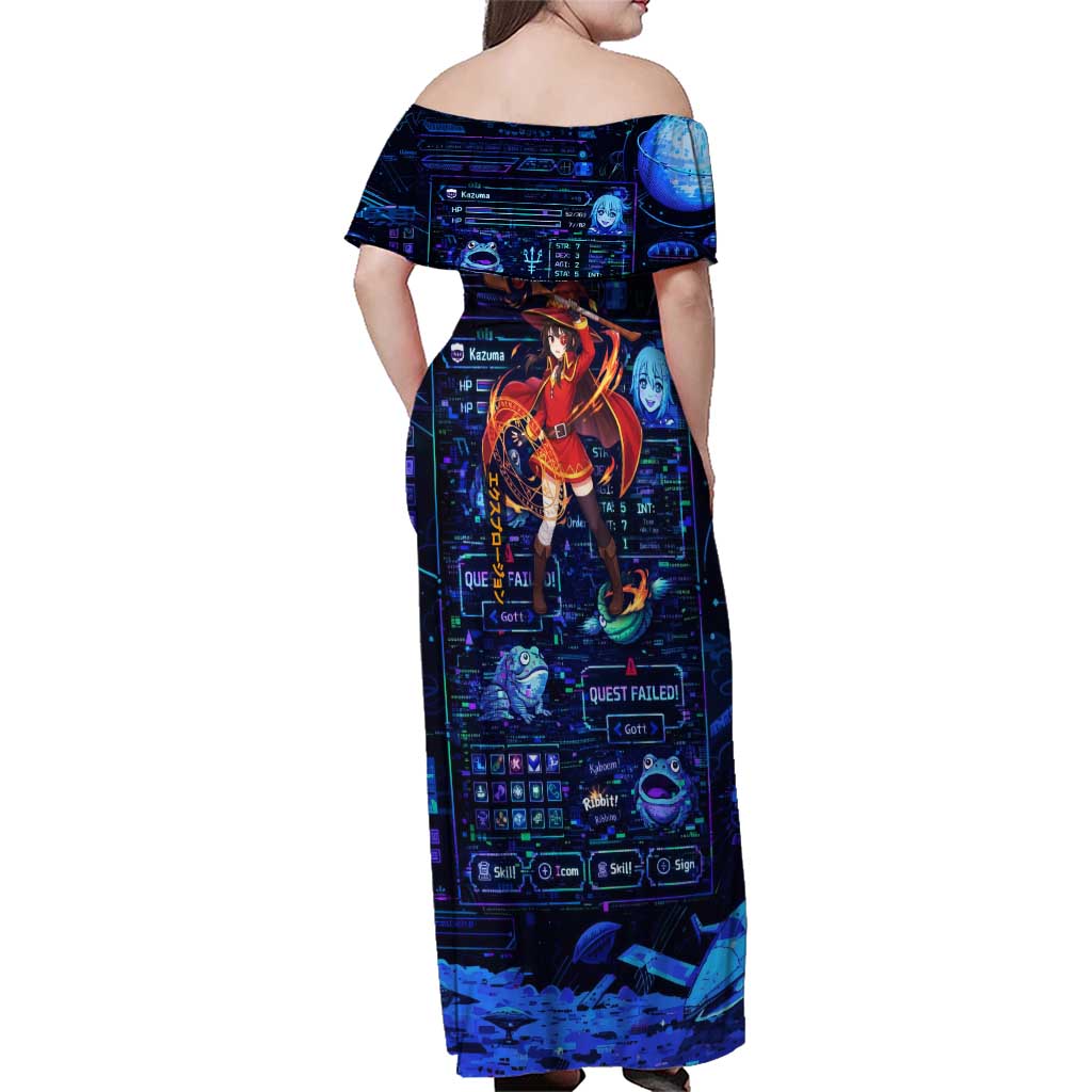 Megumin Crimson Demon Family Matching Off Shoulder Maxi Dress and Hawaiian Shirt Retro Anime RPG Interface Style