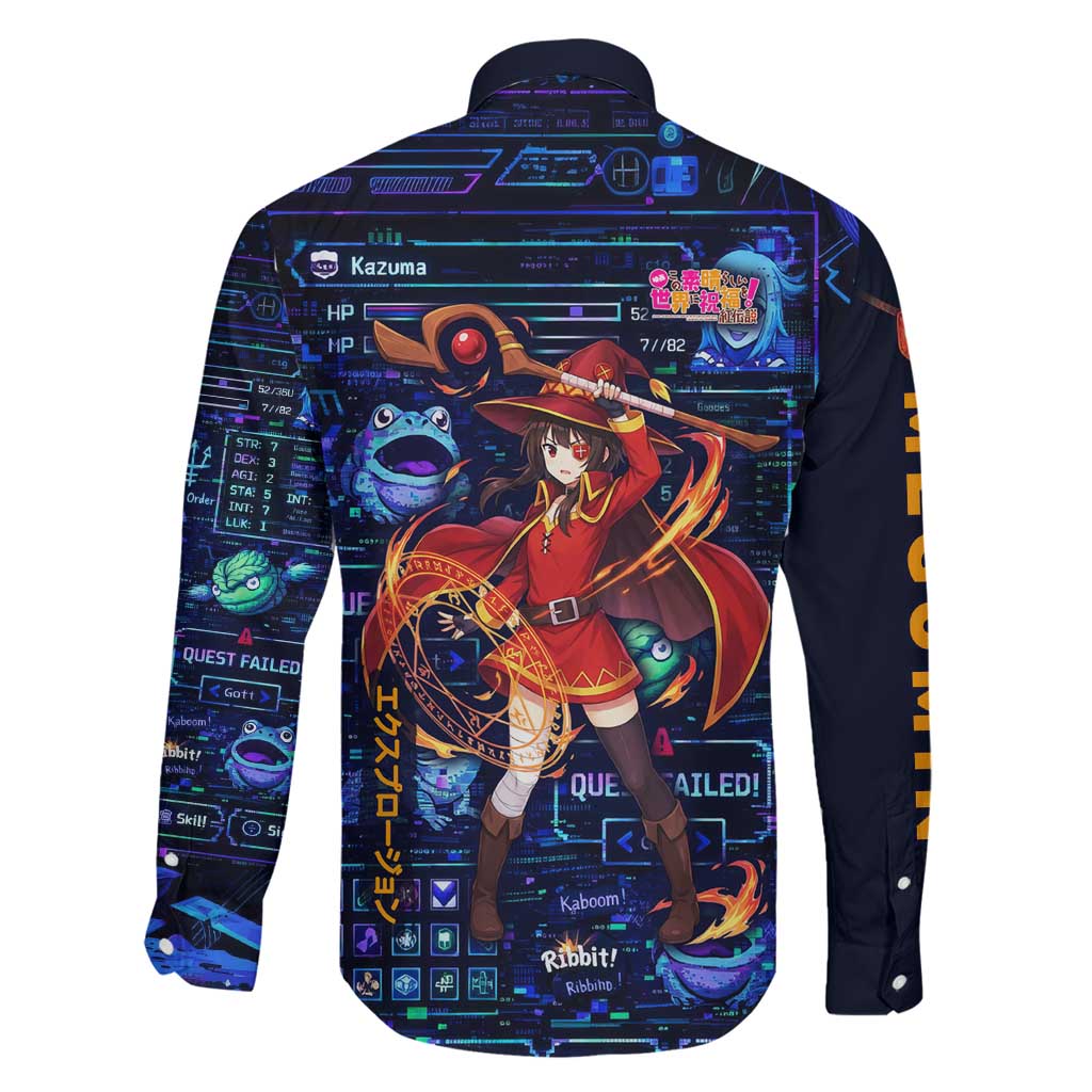 Megumin Crimson Demon Family Matching Off Shoulder Short Dress and Hawaiian Shirt Retro Anime RPG Interface Style