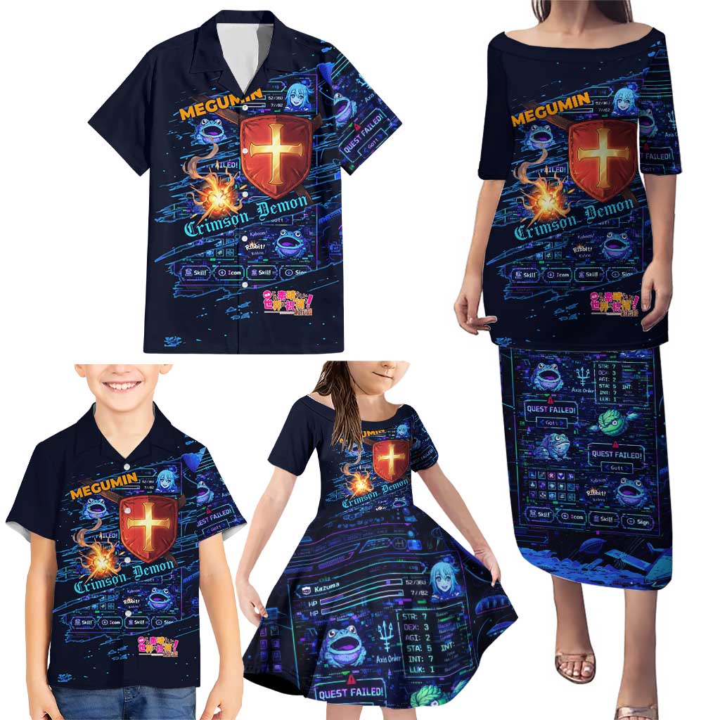 Megumin Crimson Demon Family Matching Puletasi and Hawaiian Shirt Retro Anime RPG Interface Style