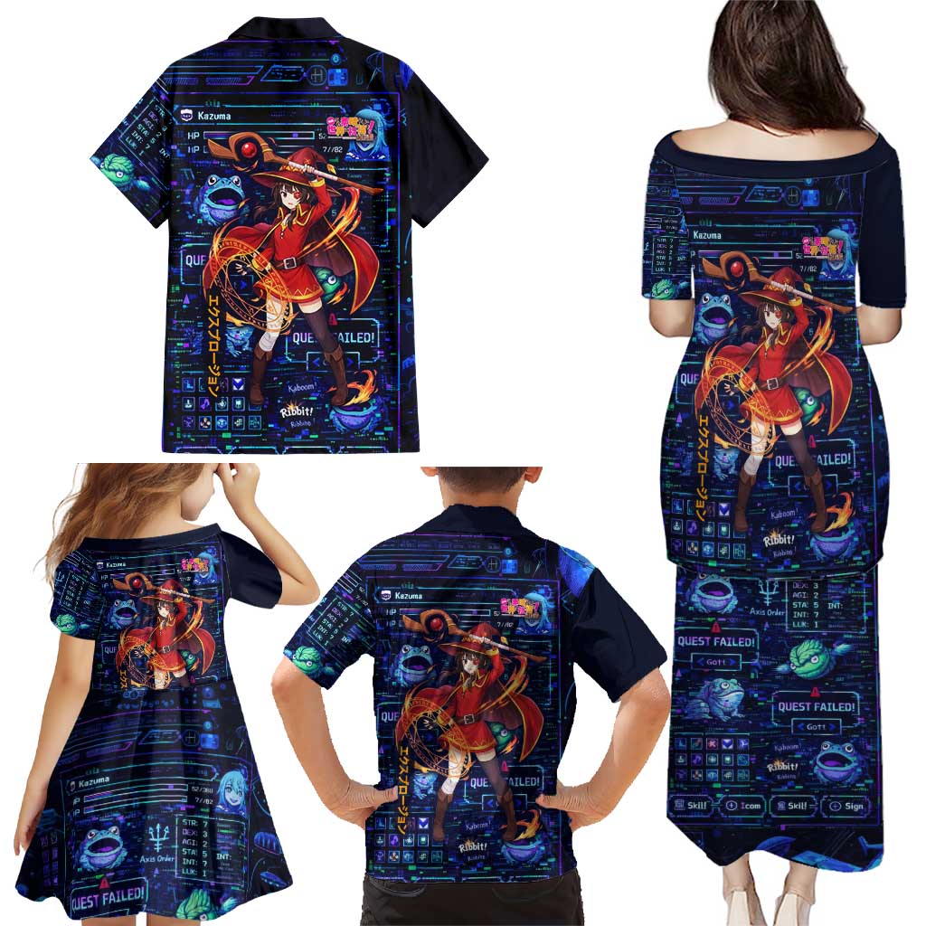 Megumin Crimson Demon Family Matching Puletasi and Hawaiian Shirt Retro Anime RPG Interface Style