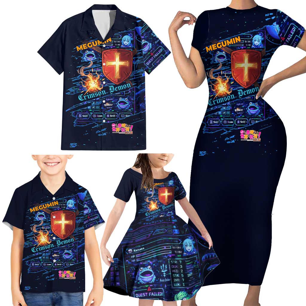 Megumin Crimson Demon Family Matching Short Sleeve Bodycon Dress and Hawaiian Shirt Retro Anime RPG Interface Style
