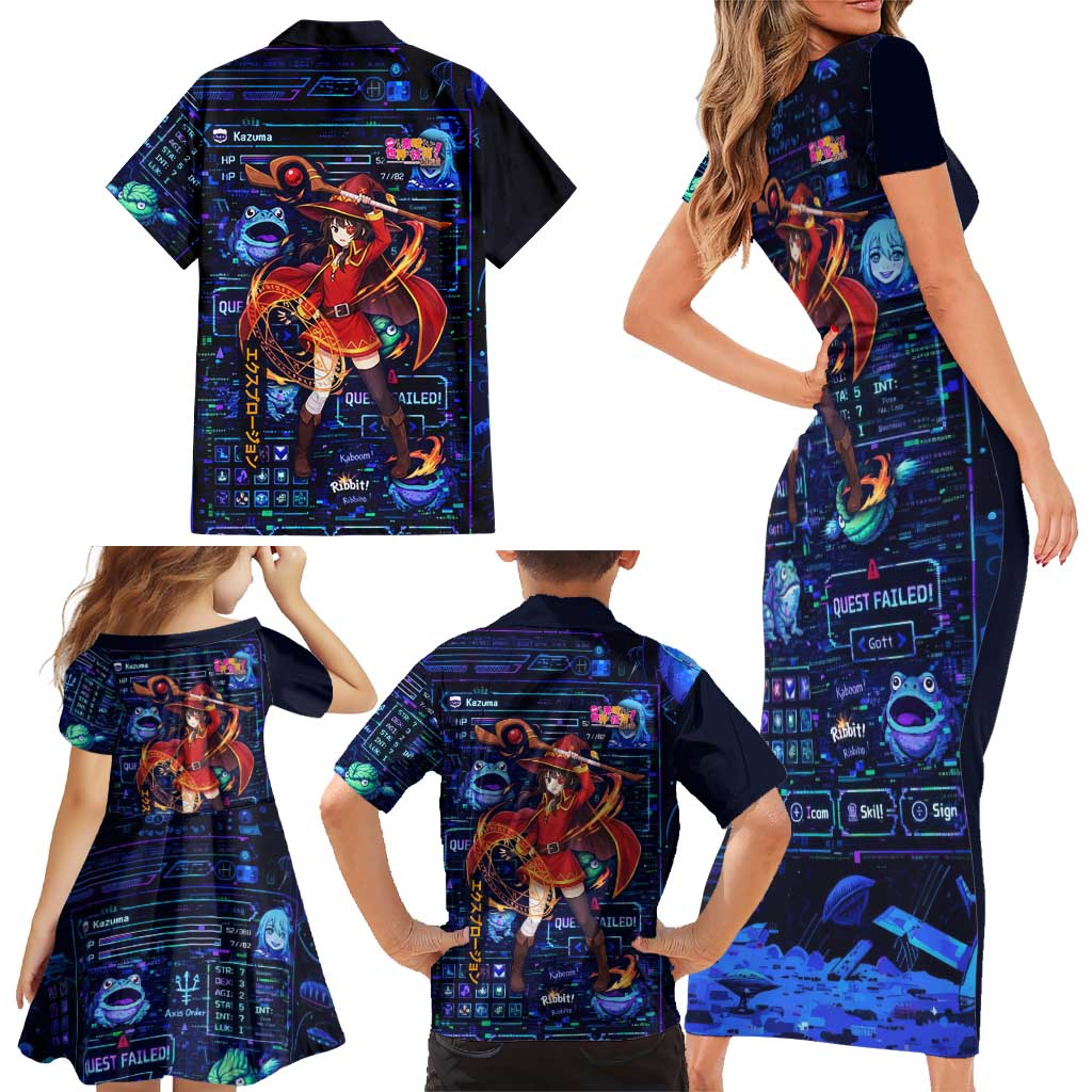 Megumin Crimson Demon Family Matching Short Sleeve Bodycon Dress and Hawaiian Shirt Retro Anime RPG Interface Style