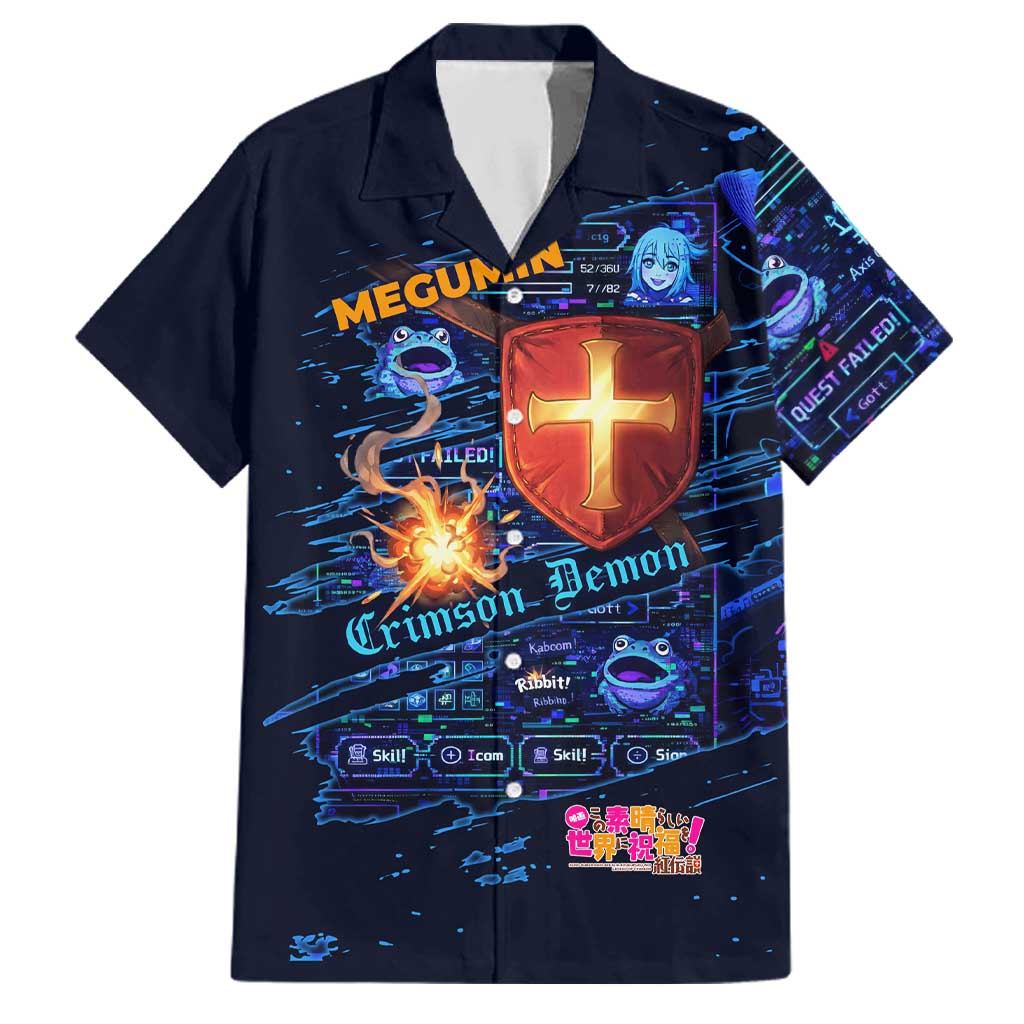 Megumin Crimson Demon Family Matching Summer Maxi Dress and Hawaiian Shirt Retro Anime RPG Interface Style