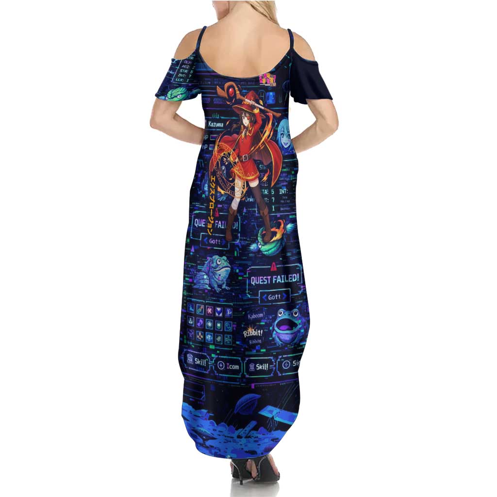 Megumin Crimson Demon Family Matching Summer Maxi Dress and Hawaiian Shirt Retro Anime RPG Interface Style