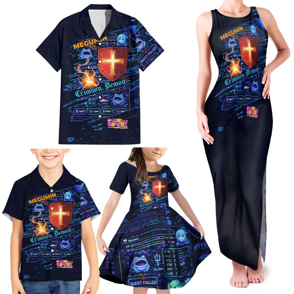 Megumin Crimson Demon Family Matching Tank Maxi Dress and Hawaiian Shirt Retro Anime RPG Interface Style