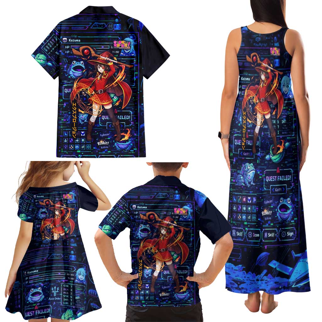 Megumin Crimson Demon Family Matching Tank Maxi Dress and Hawaiian Shirt Retro Anime RPG Interface Style