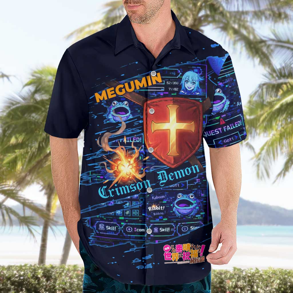 Megumin Crimson Demon Hawaiian Shirt Retro Anime RPG Interface Style