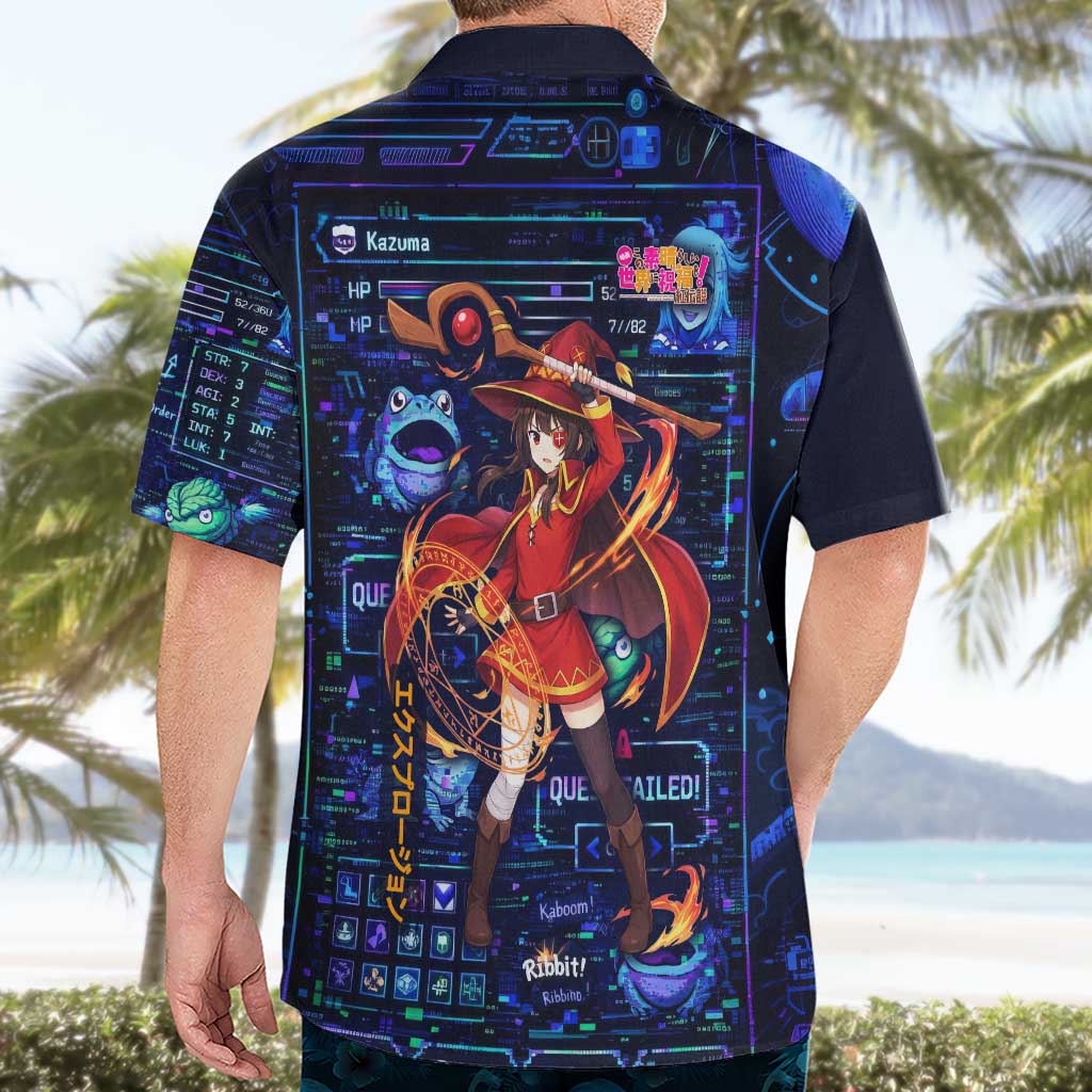 Megumin Crimson Demon Hawaiian Shirt Retro Anime RPG Interface Style