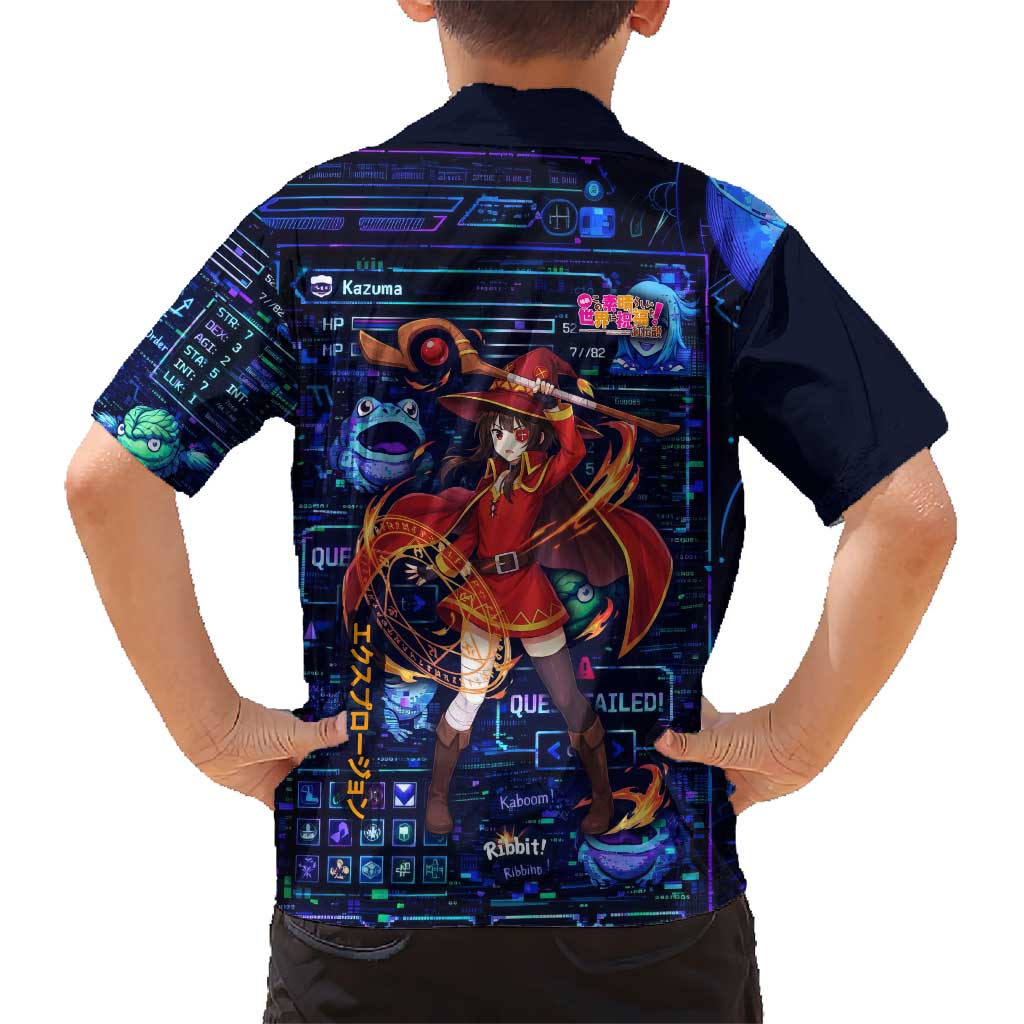 Megumin Crimson Demon Hawaiian Shirt Retro Anime RPG Interface Style