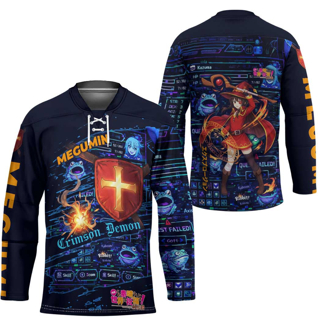 Megumin Crimson Demon Hockey Jersey Retro Anime RPG Interface Style