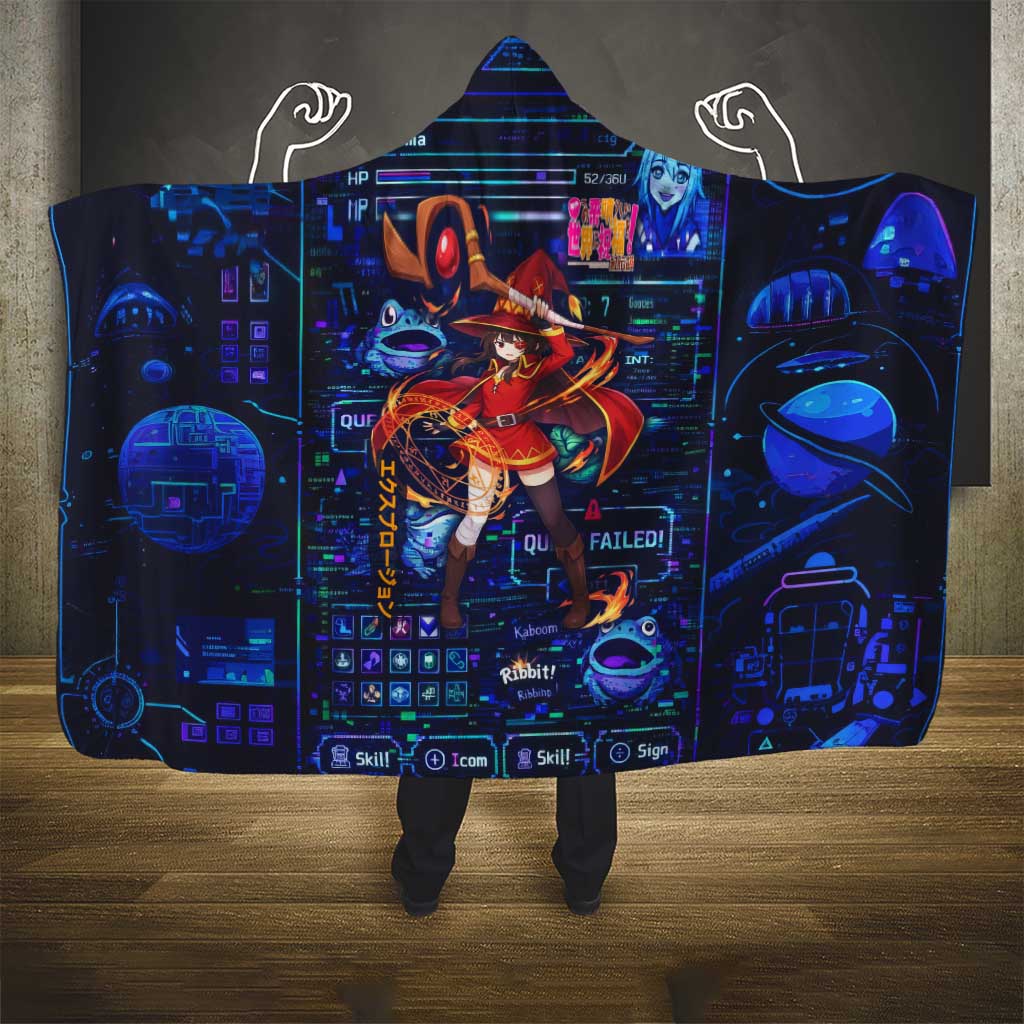 Megumin Crimson Demon Hooded Blanket Retro Anime RPG Interface Style