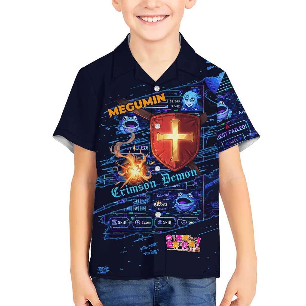 Megumin Crimson Demon Kid Hawaiian Shirt Retro Anime RPG Interface Style