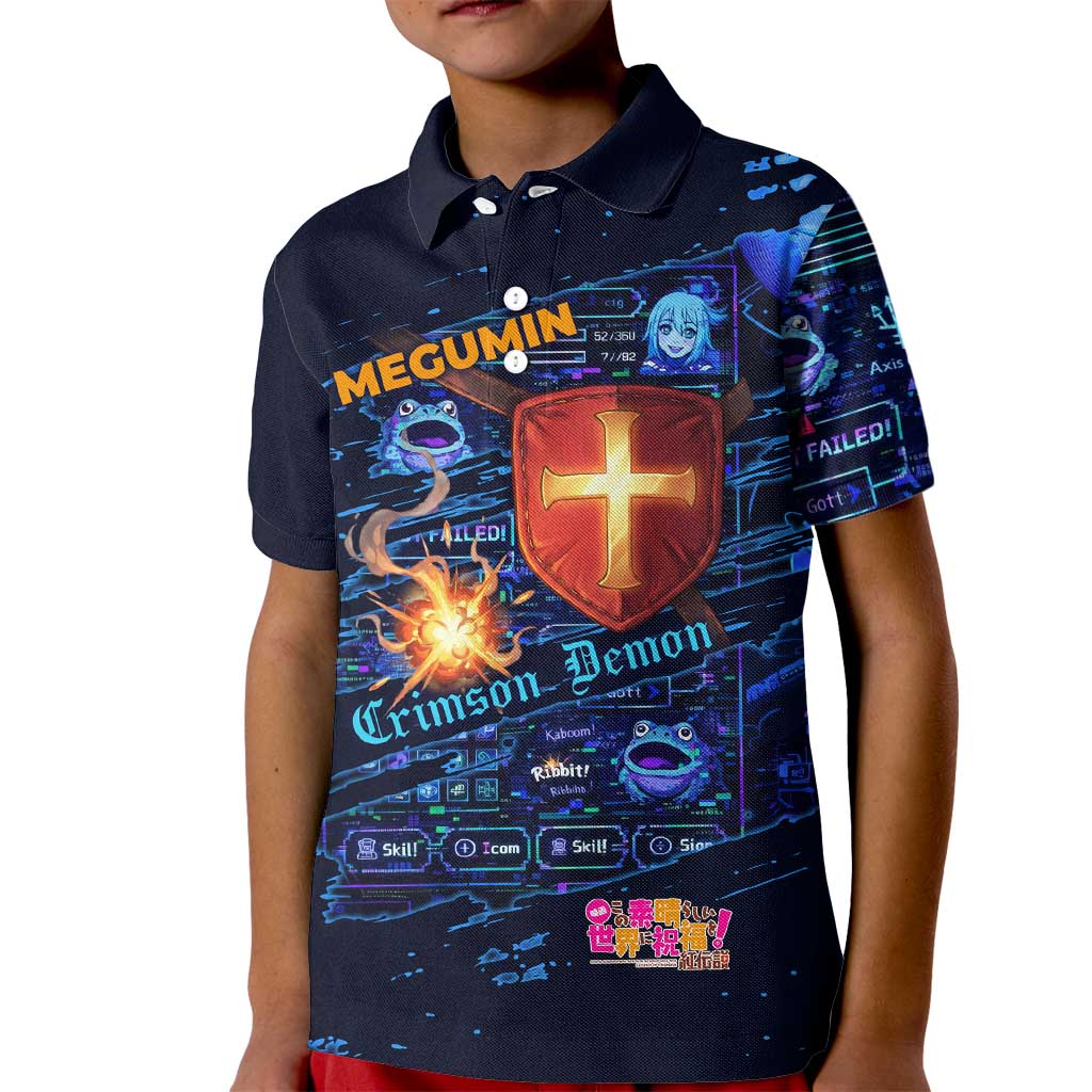 Megumin Crimson Demon Kid Polo Shirt Retro Anime RPG Interface Style