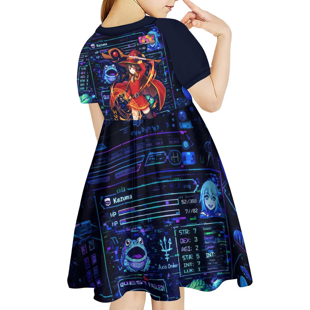 Megumin Crimson Demon Kid Short Sleeve Dress Retro Anime RPG Interface Style