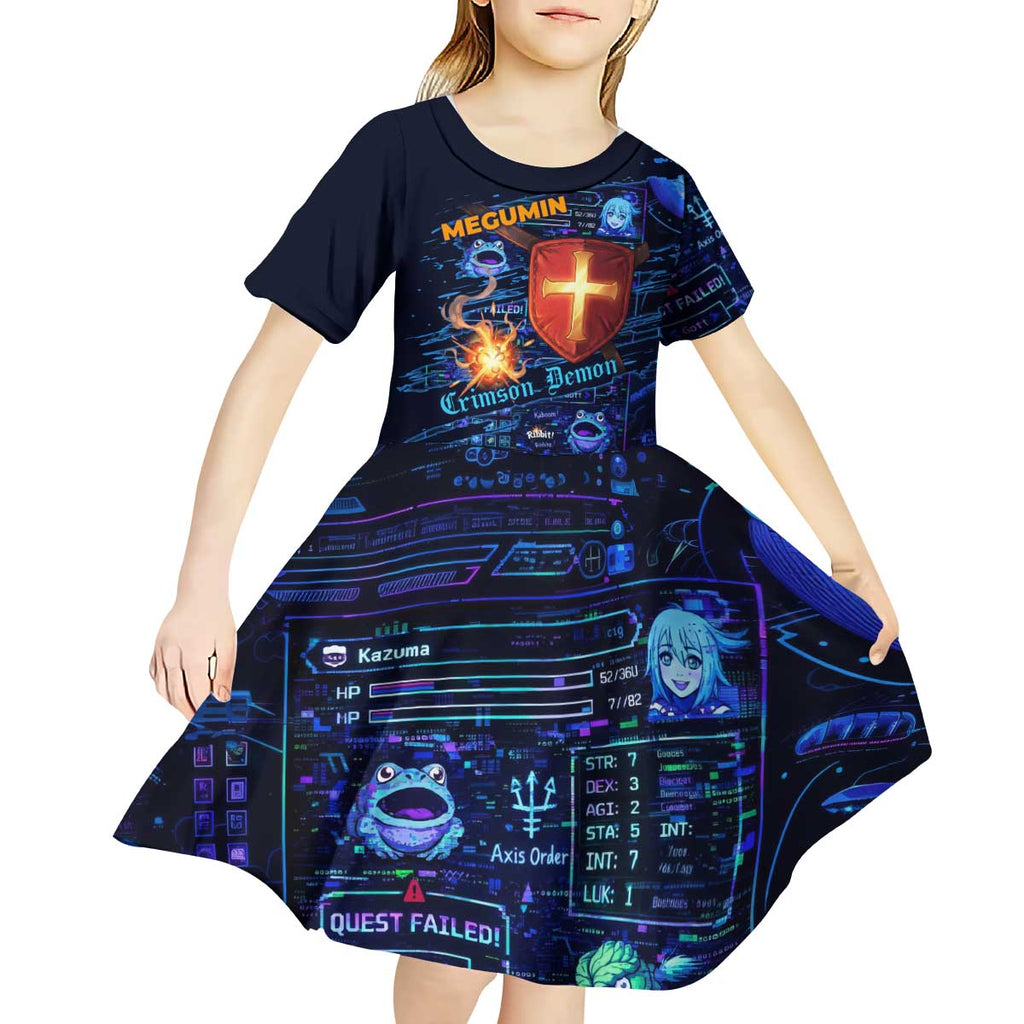 Megumin Crimson Demon Kid Short Sleeve Dress Retro Anime RPG Interface Style