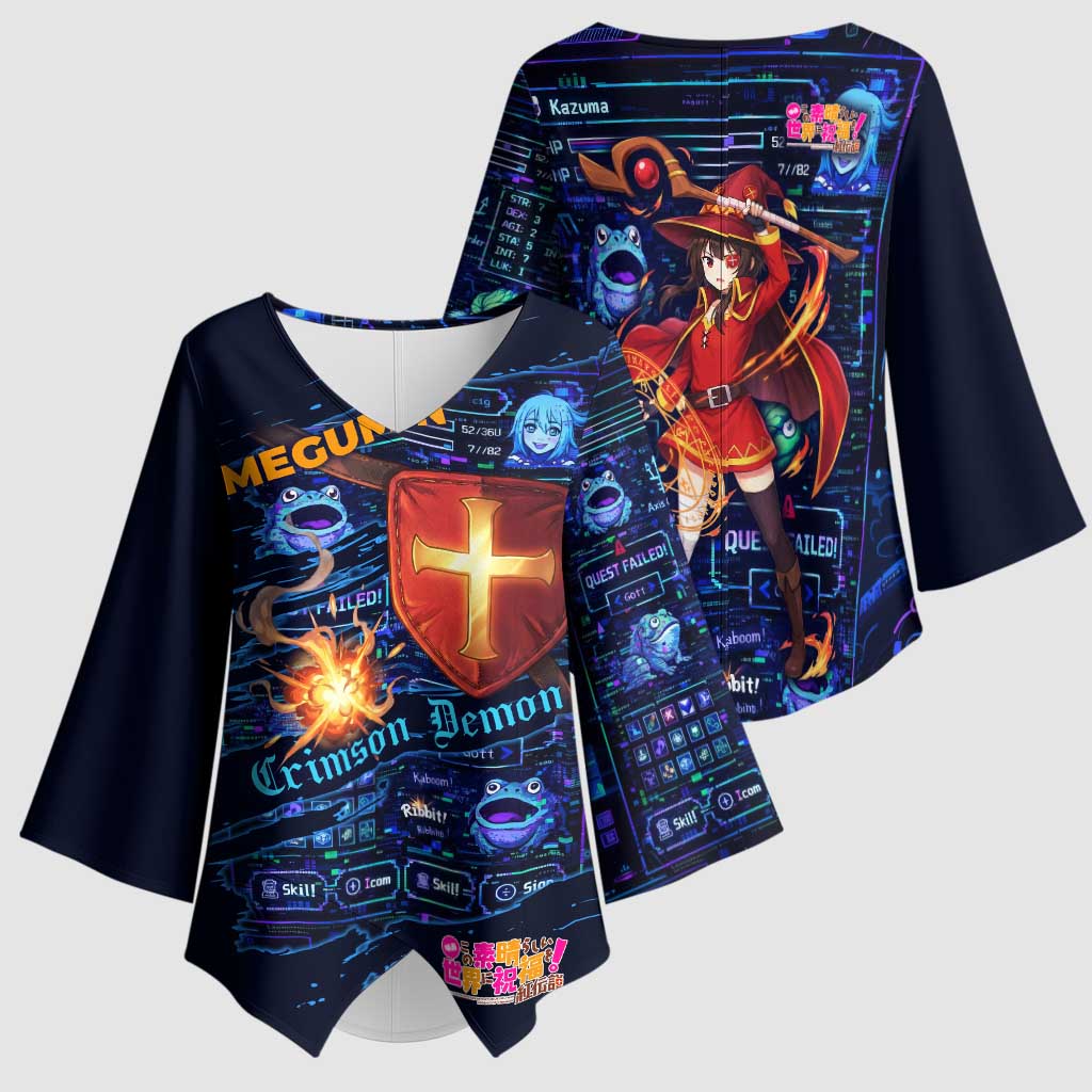 Megumin Crimson Demon Kimono Sleeve Blouse Retro Anime RPG Interface Style