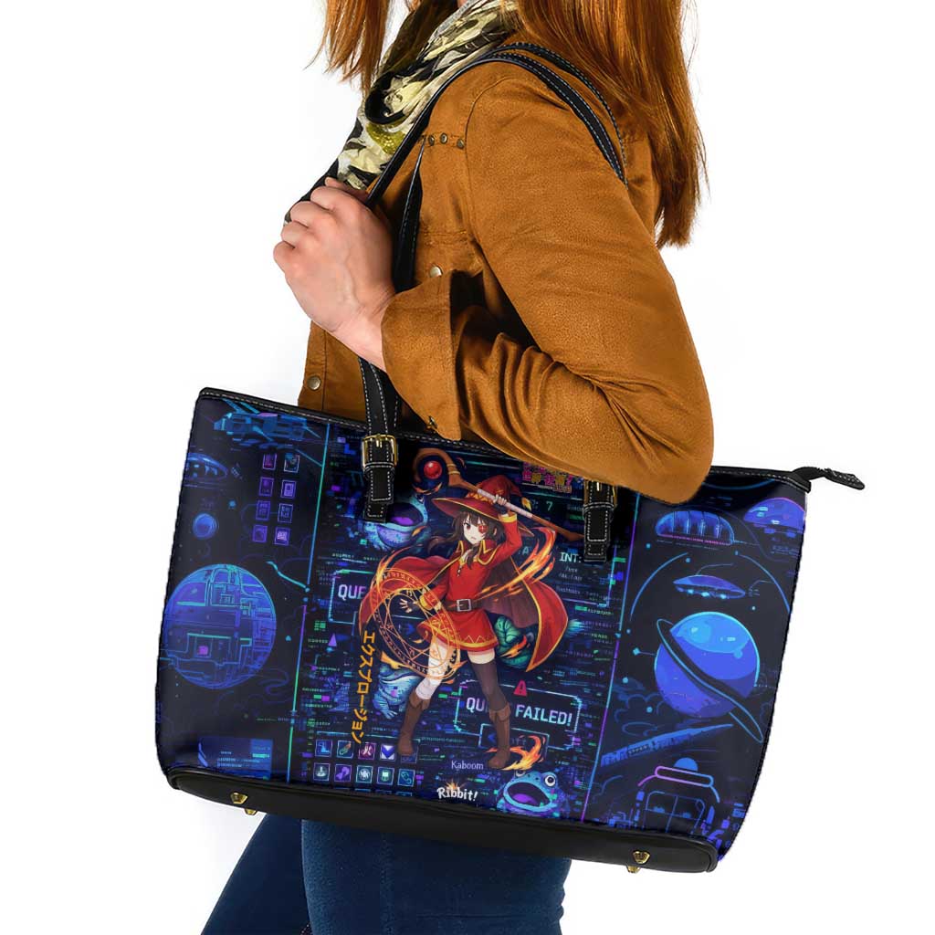 Megumin Crimson Demon Leather Tote Bag Retro Anime RPG Interface Style