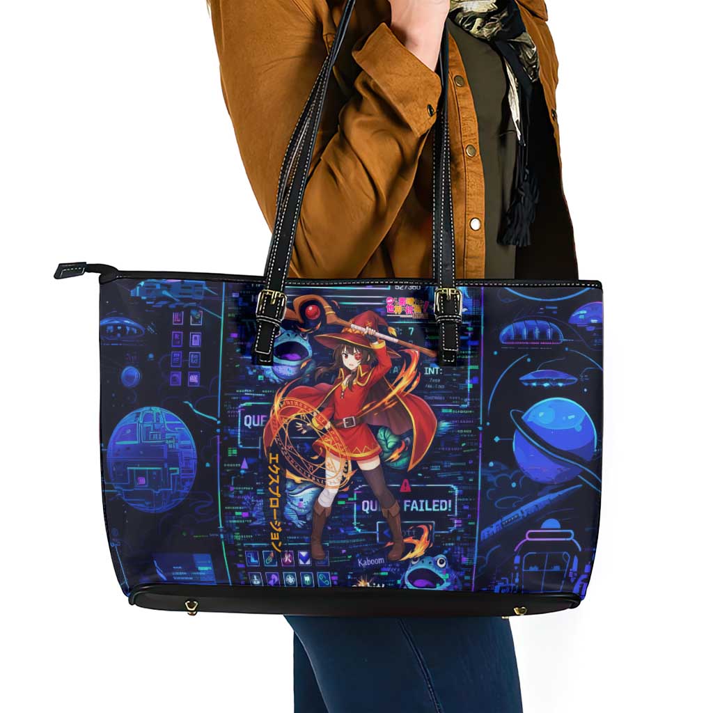 Megumin Crimson Demon Leather Tote Bag Retro Anime RPG Interface Style