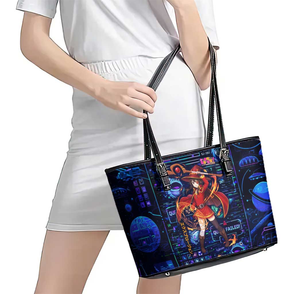 Megumin Crimson Demon Leather Tote Bag Retro Anime RPG Interface Style